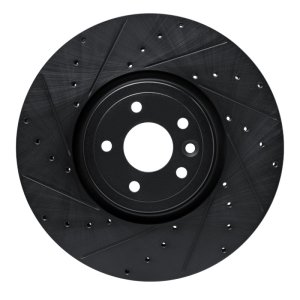 Jaguar XF Brake Rotor (1) - Front Left - R1 Concepts - Drilled & Slotted - Black - `16-`24